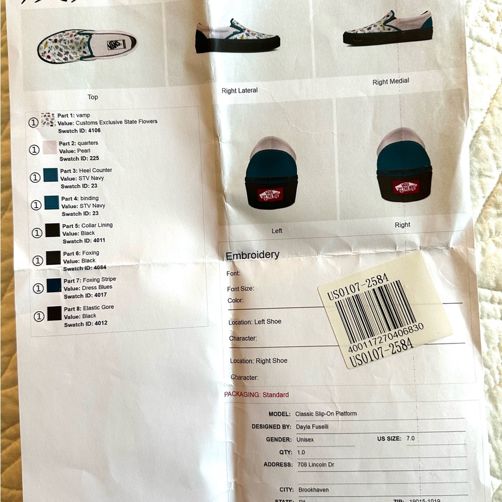 Vans Custom platform Slip-On Women’s 8.5 State Flowers Pattern Print NWOT - Picture 10 of 11
